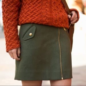 J. Crew Olive Green Wool Moto Mini Skirt, size 4